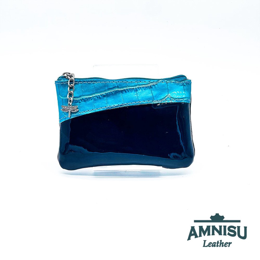 Fekete lakk - türkizkék lakk krokkómintás ívelt egy cipzáras kulcstartó C8002-6020 -  - Meska.hu