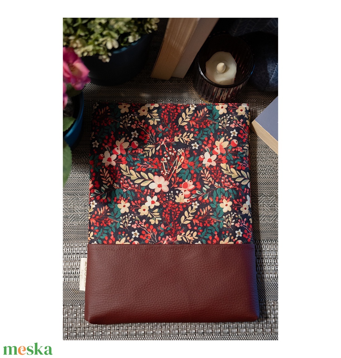 Könyvtok Bordós virágok - otthon & életmód - papír, írószer - könyv- és füzetborító - Meska.hu