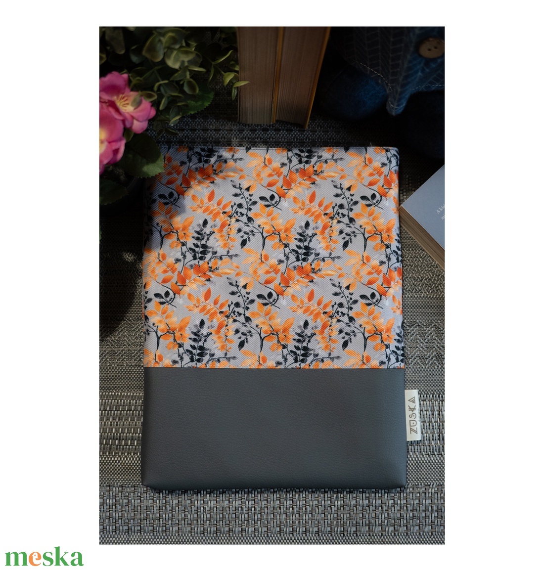 Könyvtok Szürke és bronz virágok - otthon & életmód - papír, írószer - könyv- és füzetborító - Meska.hu