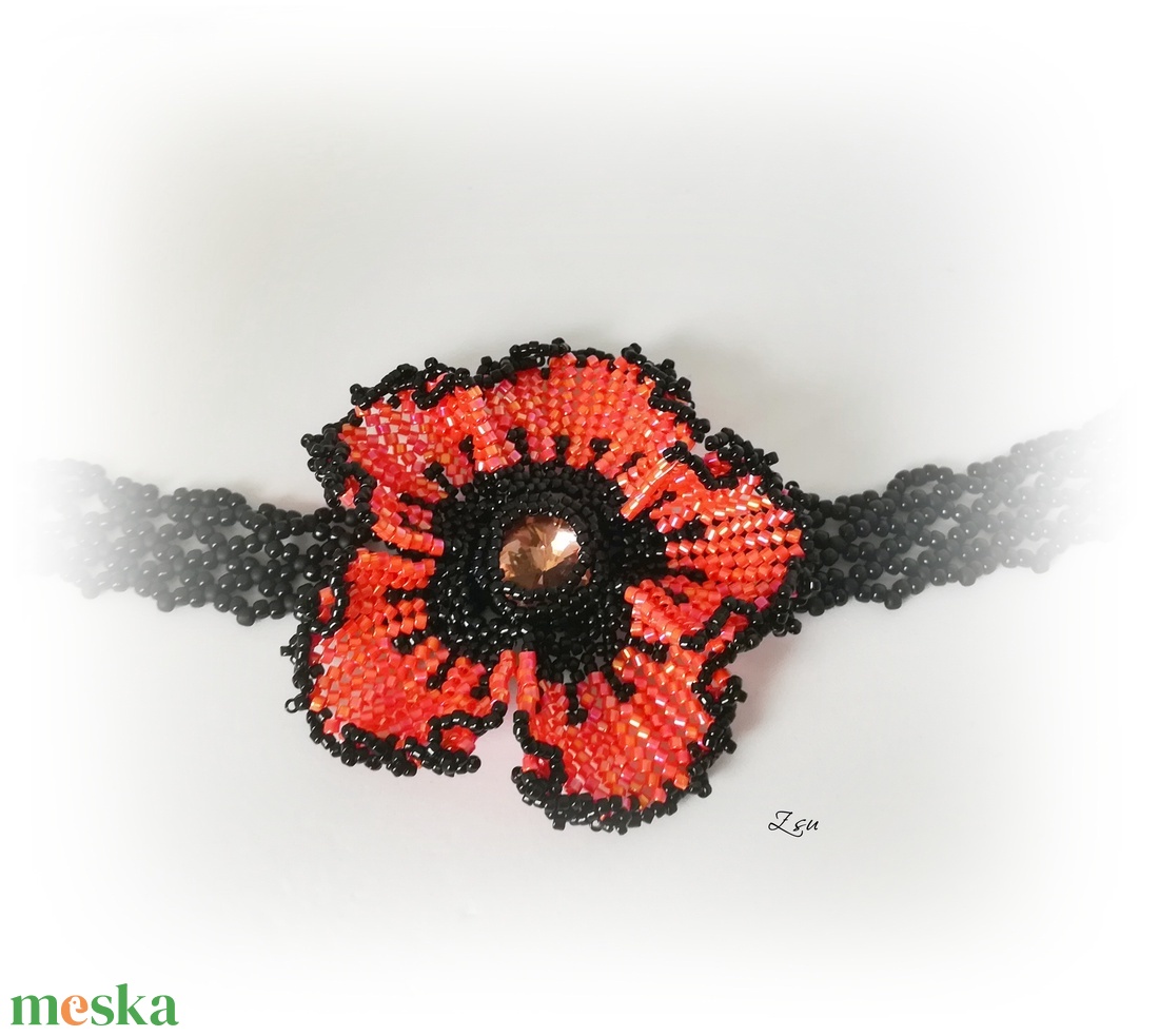 Narancs pipacsos choker nyaklánc, nyakpánt - ékszer - nyaklánc - nyakpánt, gallér - Meska.hu