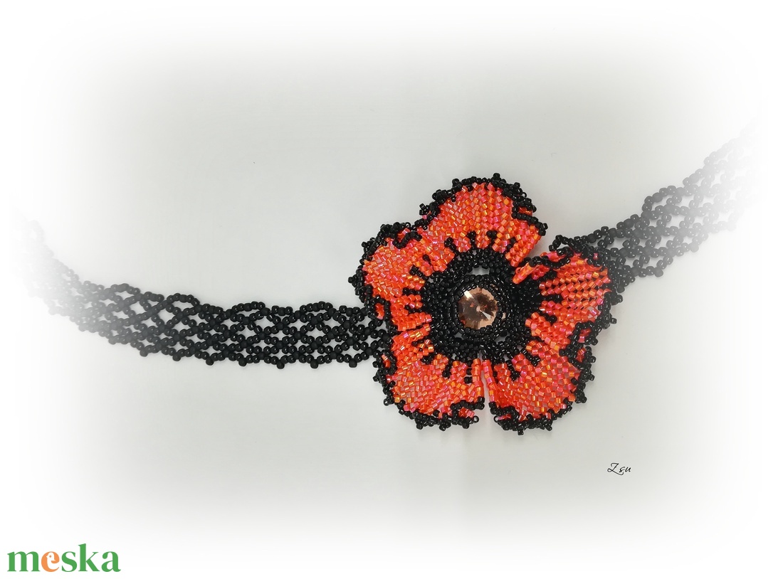Narancs pipacsos choker nyaklánc, nyakpánt - ékszer - nyaklánc - nyakpánt, gallér - Meska.hu