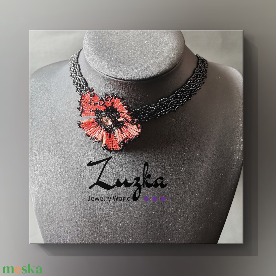 Narancs pipacsos choker nyaklánc, nyakpánt - ékszer - nyaklánc - nyakpánt, gallér - Meska.hu