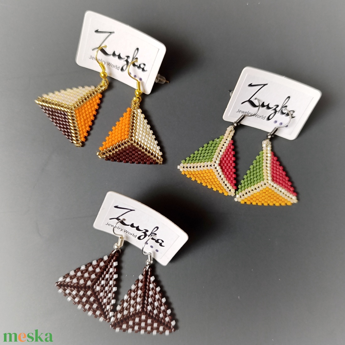 Háromszög lógós fülbevaló - ékszer - fülbevaló - lógó fülbevaló - Meska.hu