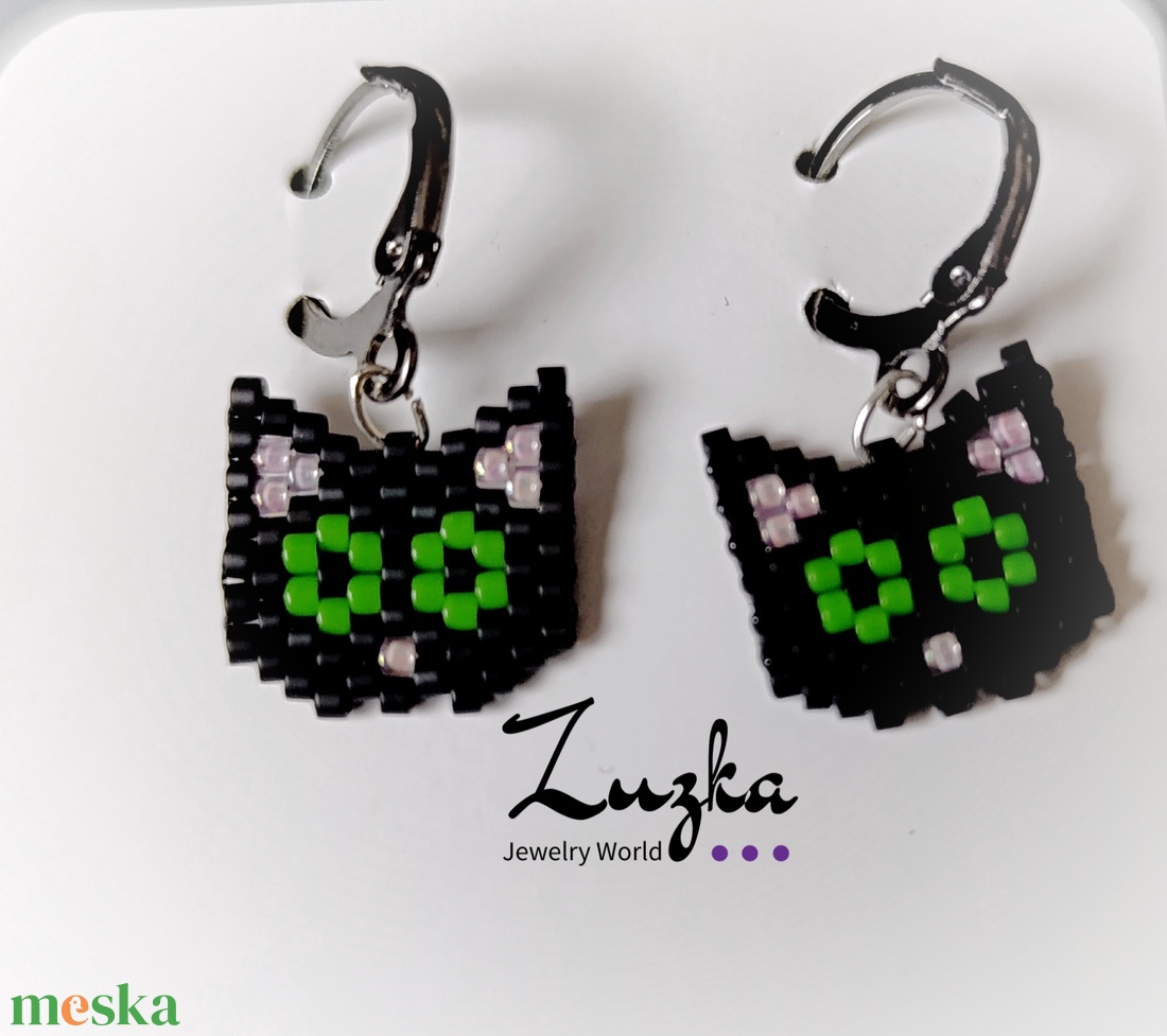 Macskás fülbevaló - ékszer - fülbevaló - lógó fülbevaló - Meska.hu