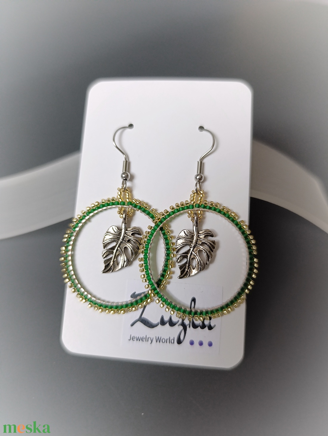 Monstera leveles füli - ékszer - fülbevaló - lógós kerek fülbevaló - Meska.hu