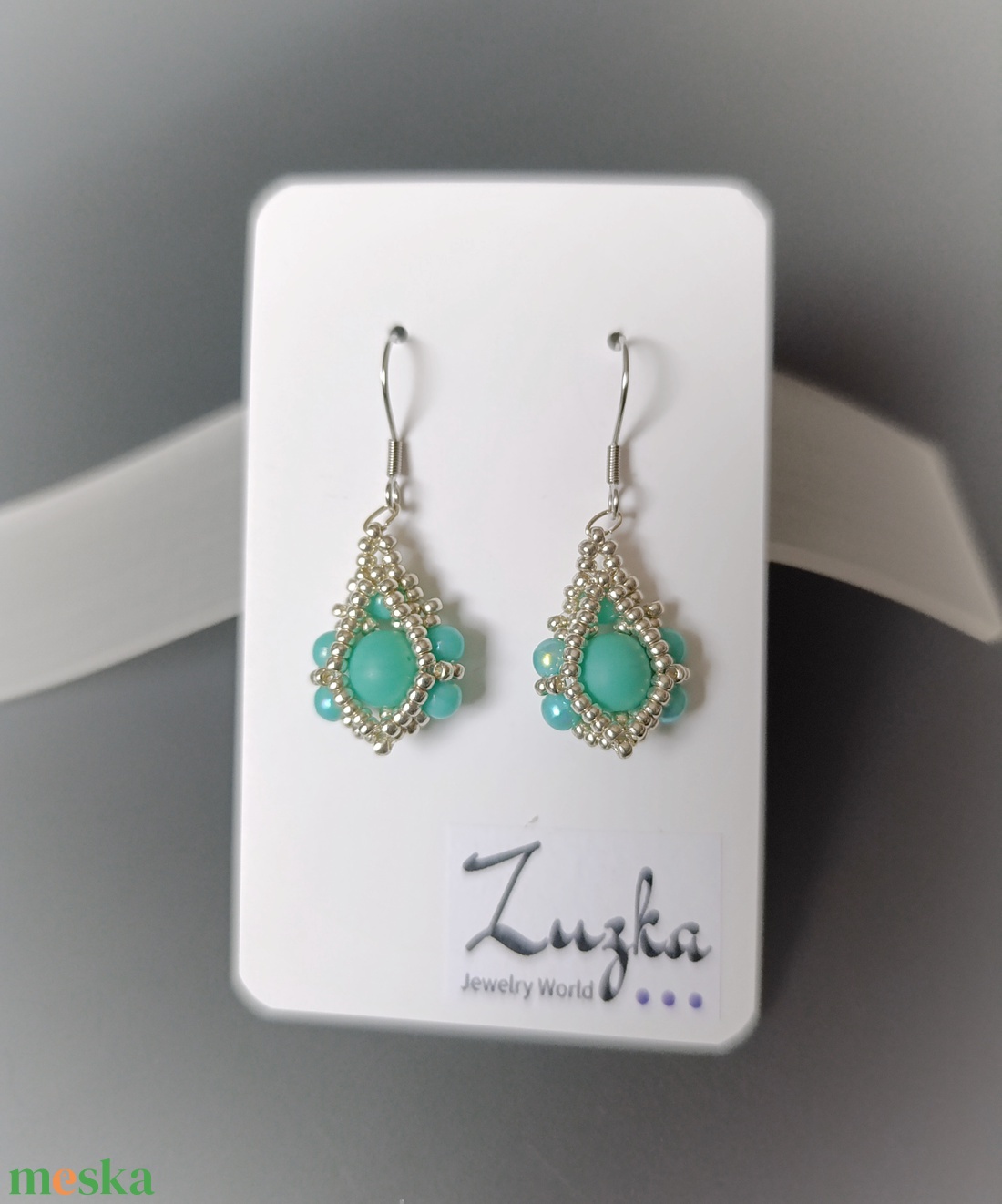 Türkiz-ezüst csepp fülbevaló - ékszer - fülbevaló - lógó csepp fülbevaló - Meska.hu