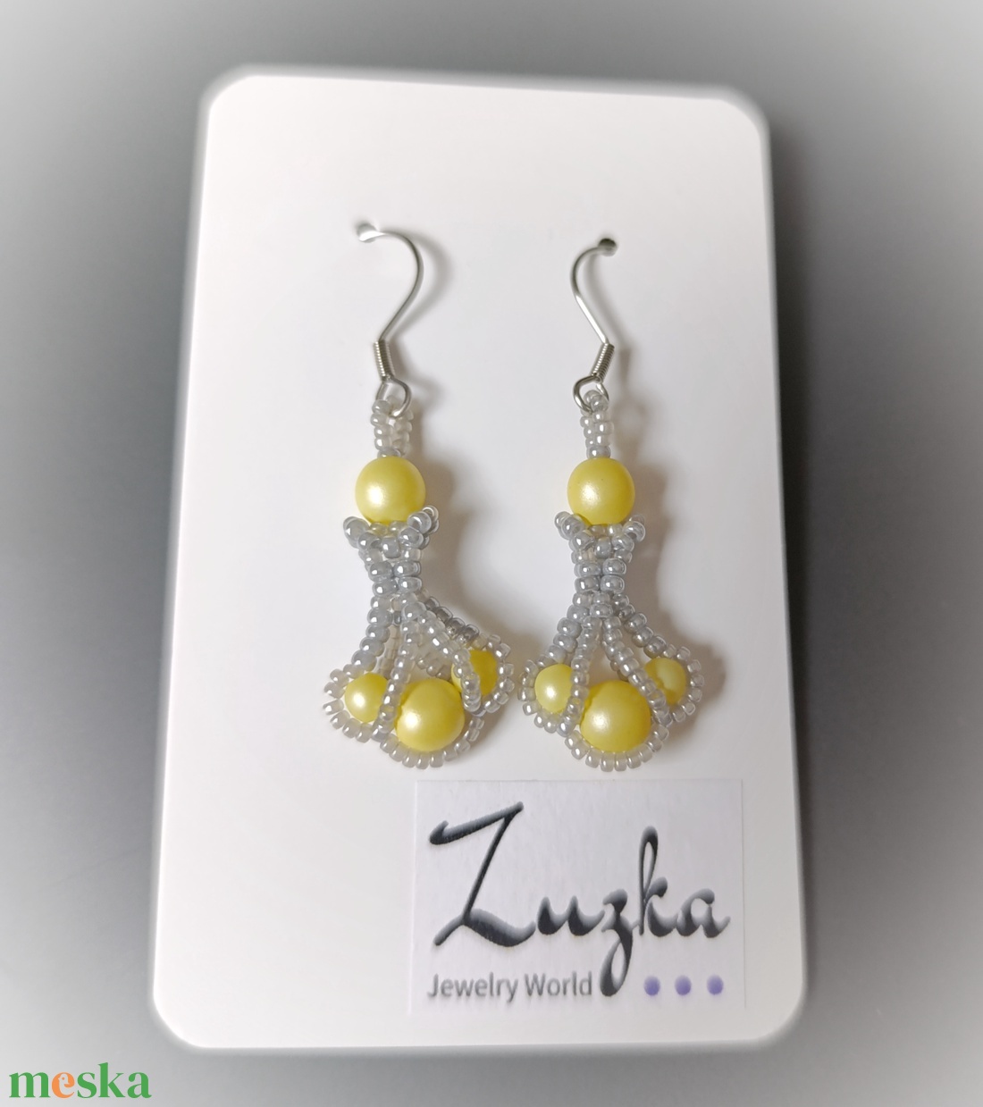 Szürke-sárga csepp fülbevaló - ékszer - fülbevaló - lógó csepp fülbevaló - Meska.hu