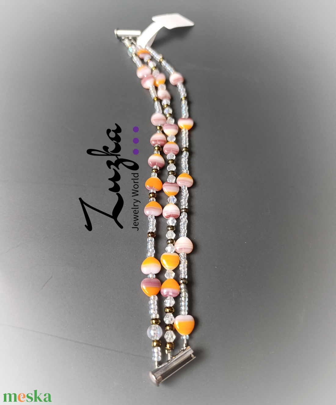 Sárga szivecskés karkötő  - ékszer - karkötő - gyöngyös karkötő - Meska.hu