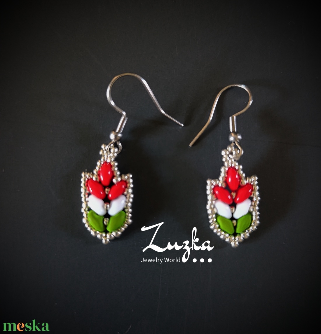 Trikolor fülbevaló  - ékszer - fülbevaló - lógó fülbevaló - Meska.hu