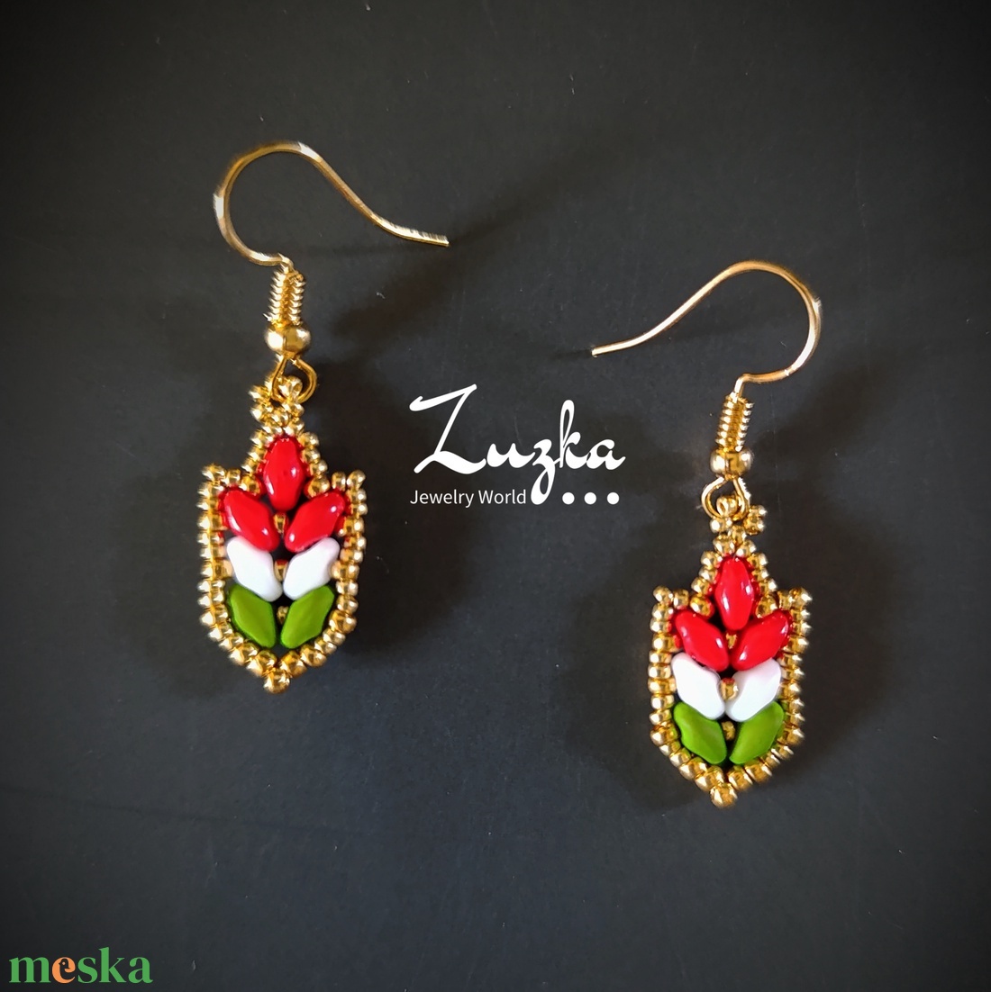 Trikolor fülbevaló  - ékszer - fülbevaló - lógó fülbevaló - Meska.hu