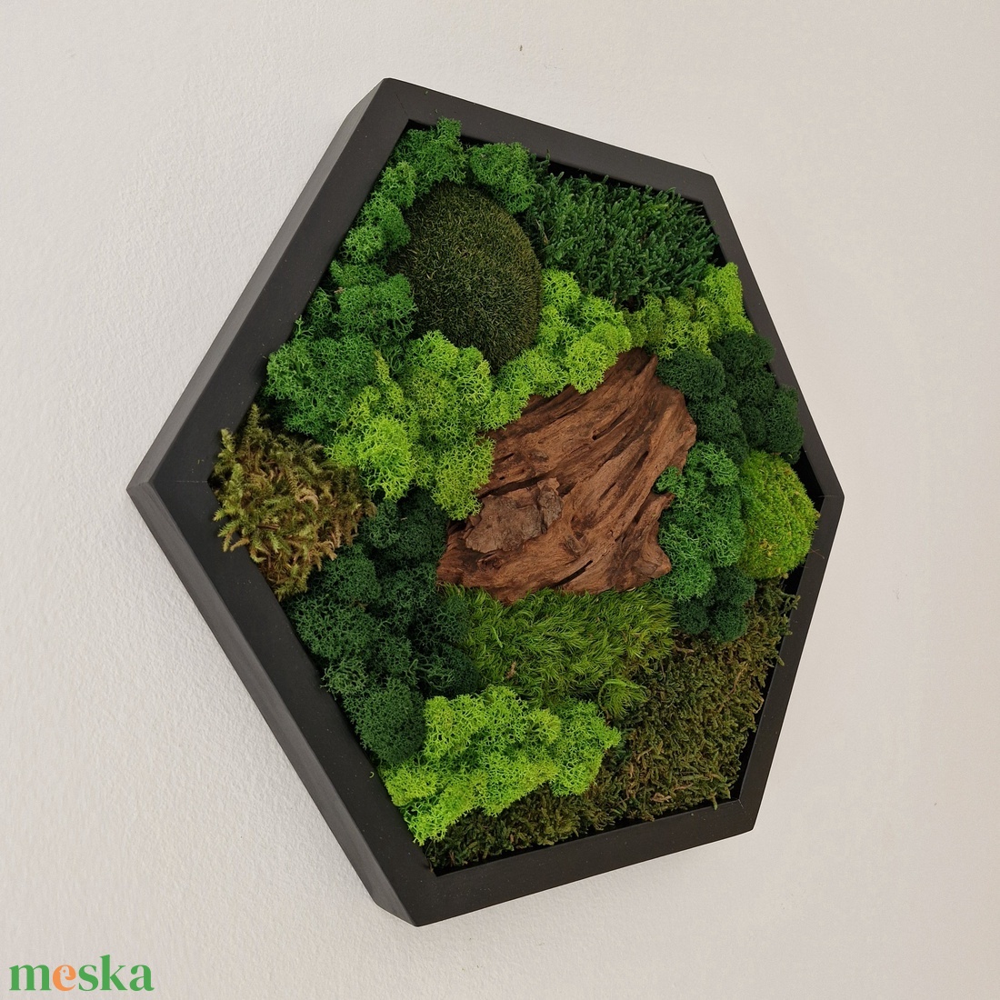 Hexagon mohakép egzotikus fával 45 cm - otthon & életmód - dekoráció - fali és függő dekoráció - zuzmókép, mohakép - Meska.hu