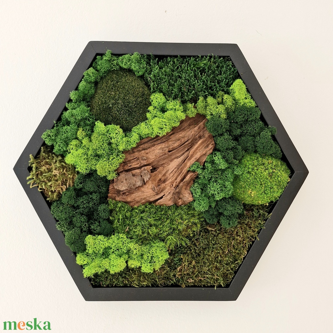 Hexagon mohakép egzotikus fával 45 cm - otthon & életmód - dekoráció - fali és függő dekoráció - zuzmókép, mohakép - Meska.hu