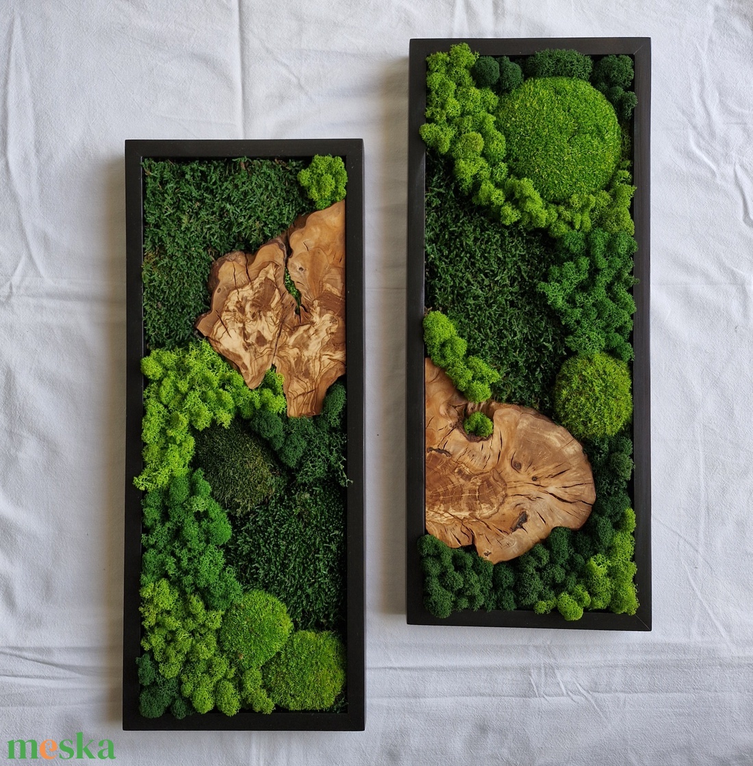 PÁROS mohakép olajfa szelettel 25 x 60 cm - 2 db - otthon & életmód - dekoráció - fali és függő dekoráció - zuzmókép, mohakép - Meska.hu