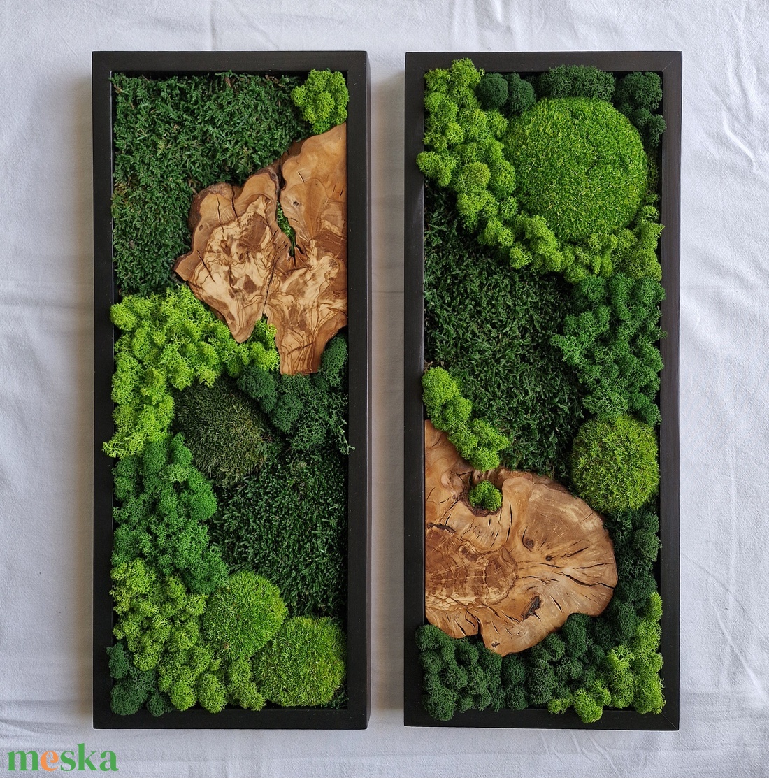 PÁROS mohakép olajfa szelettel 25 x 60 cm - 2 db - otthon & életmód - dekoráció - fali és függő dekoráció - zuzmókép, mohakép - Meska.hu