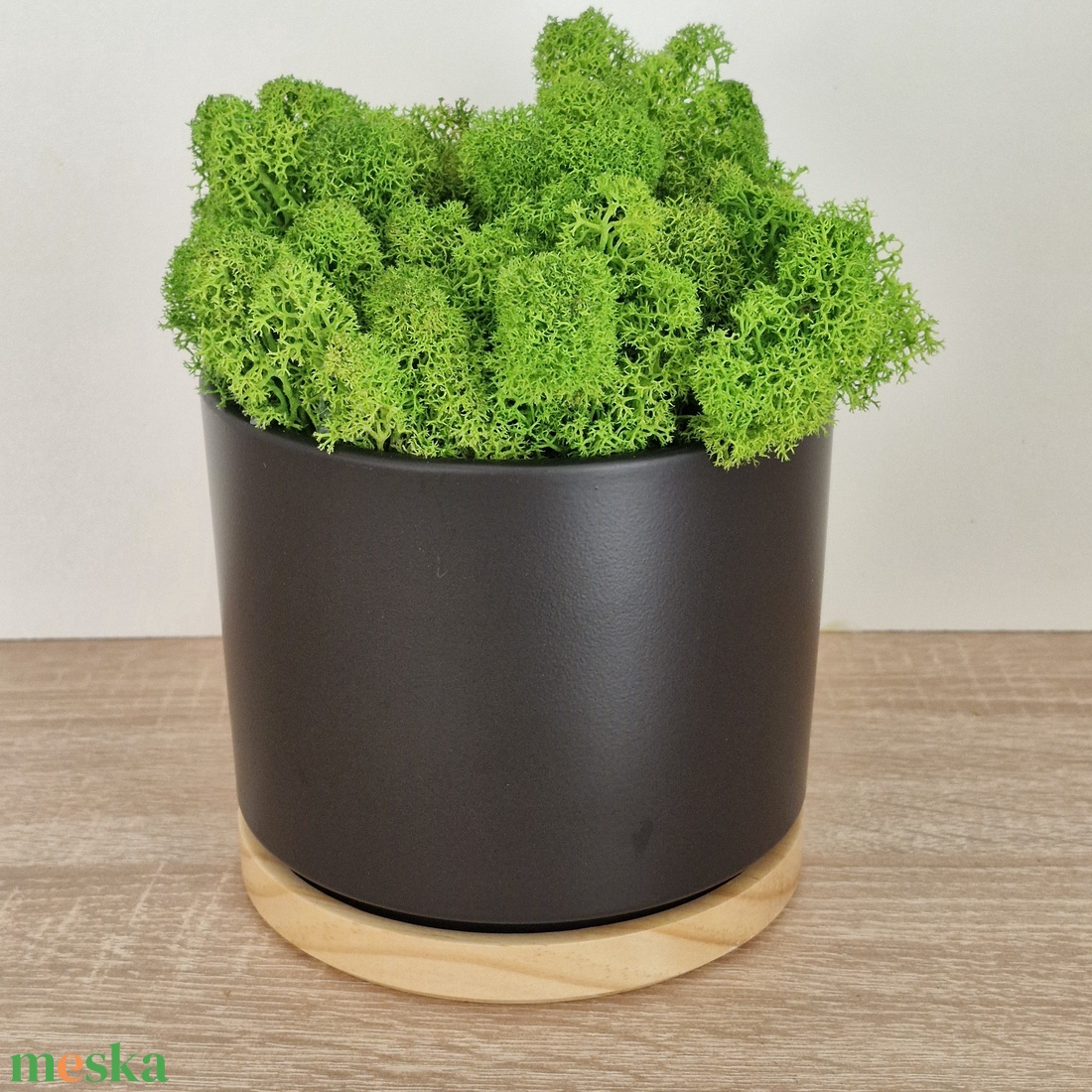 Elegáns antracit-bambusz kaspó izlandi zuzmóval - otthon & életmód - dekoráció - asztal és polc dekoráció - zuzmódekoráció, mohadekoráció - Meska.hu