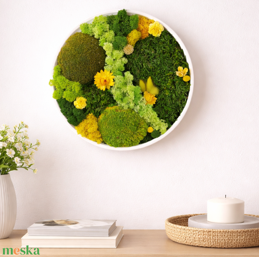KÖR alakú mohakép sárga virágokkal - tavaszi dekoráció - otthon & életmód - dekoráció - fali és függő dekoráció - zuzmókép, mohakép - Meska.hu