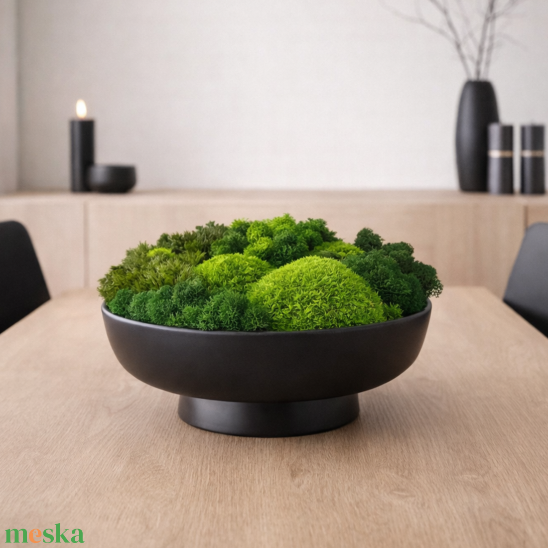 3D-s moha asztalközép nagyméretű - valódi mohadekoráció modern fekete tálban - otthon & életmód - dekoráció - asztal és polc dekoráció - zuzmódekoráció, mohadekoráció - Meska.hu
