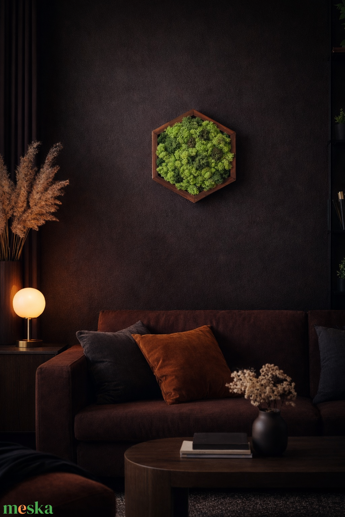 Hexagon zuzmó kép - rózsafa szín kerettel - otthon & életmód - dekoráció - fali és függő dekoráció - zuzmókép, mohakép - Meska.hu