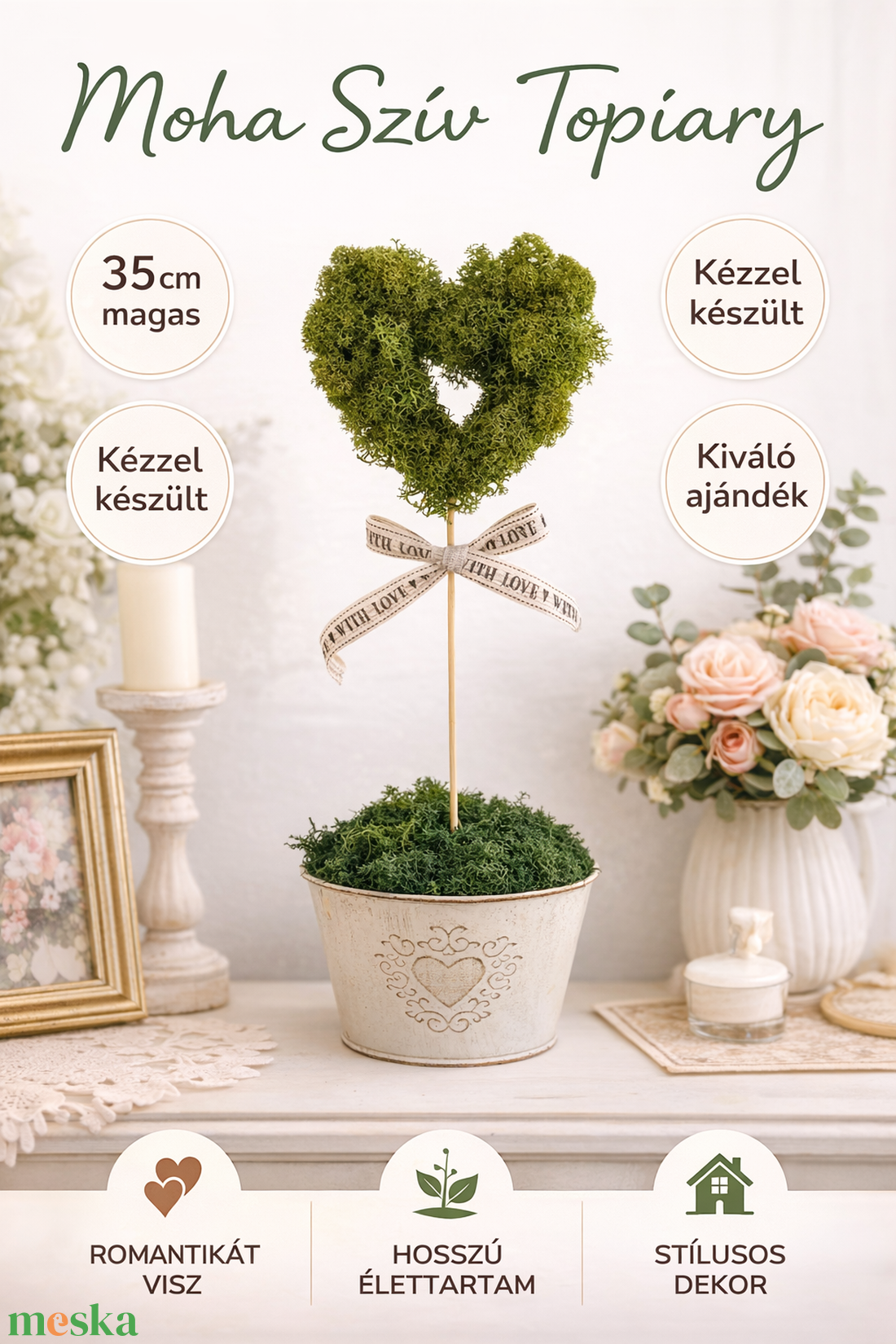 Kézzel készített zuzmó dekor- Szív zuzmófa  - otthon & életmód - dekoráció - asztal és polc dekoráció - zuzmódekoráció, mohadekoráció - Meska.hu