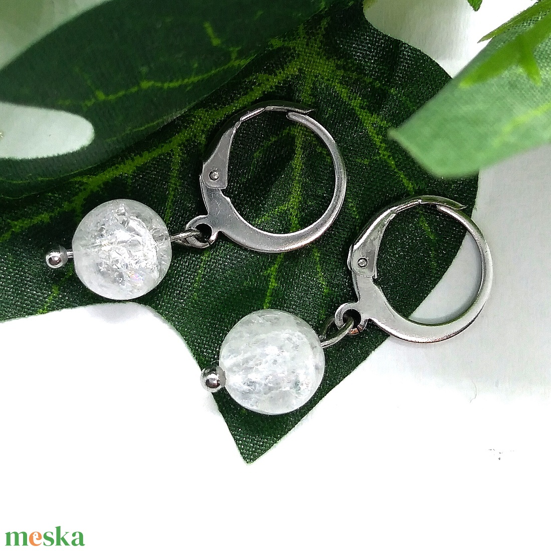 Roppantott hegyikristály ásványgyöngyös lógós nemesacél fülbevaló  - ékszer - fülbevaló - lógó fülbevaló - Meska.hu