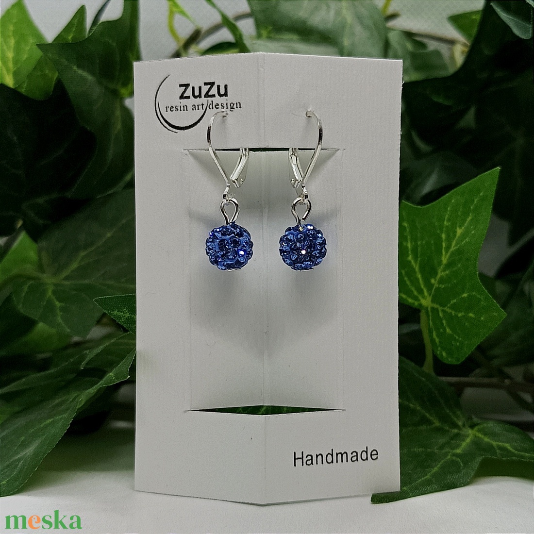 Kék csillogó shamballa gyöngyös lógós fülbevaló  - ékszer - fülbevaló - lógó fülbevaló - Meska.hu