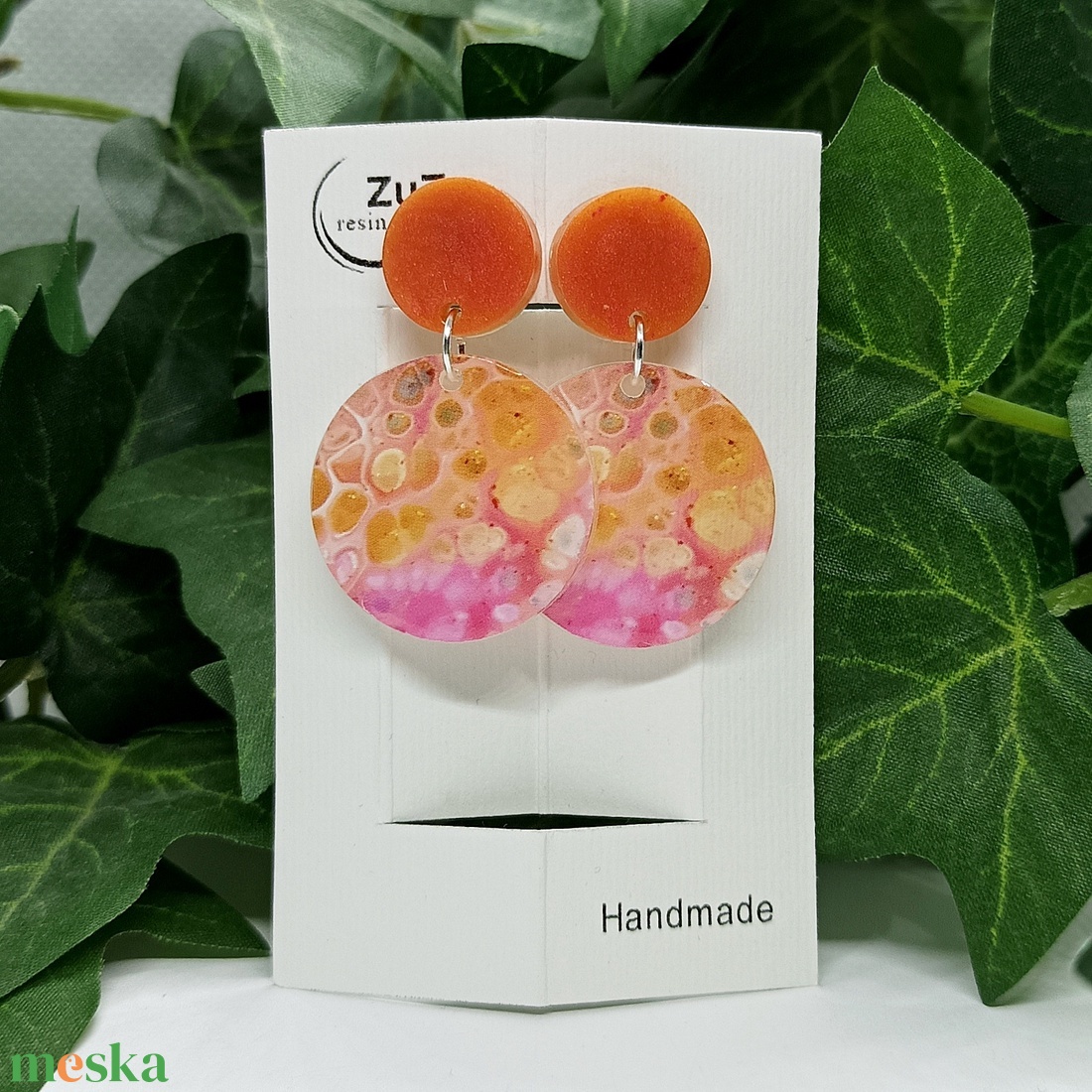 Márvány mintás műgyanta beszúrós fülbevaló  - ékszer - fülbevaló - lógó fülbevaló - Meska.hu