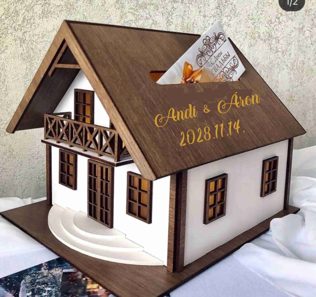 Nászajándék gyűjtő ház, esküvői pénzgyűjtő ház, névre szólóan színes - esküvő - emlék & ajándék - nászajándék - esküvői pénzátadó doboz - Meska.hu