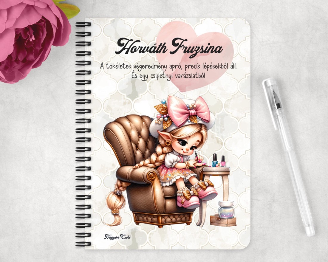 Személyre szabható - Aranyos Körmös manólány mintás A5-ös füzet - otthon & életmód - papír, írószer - jegyzetfüzet & napló - Meska.hu