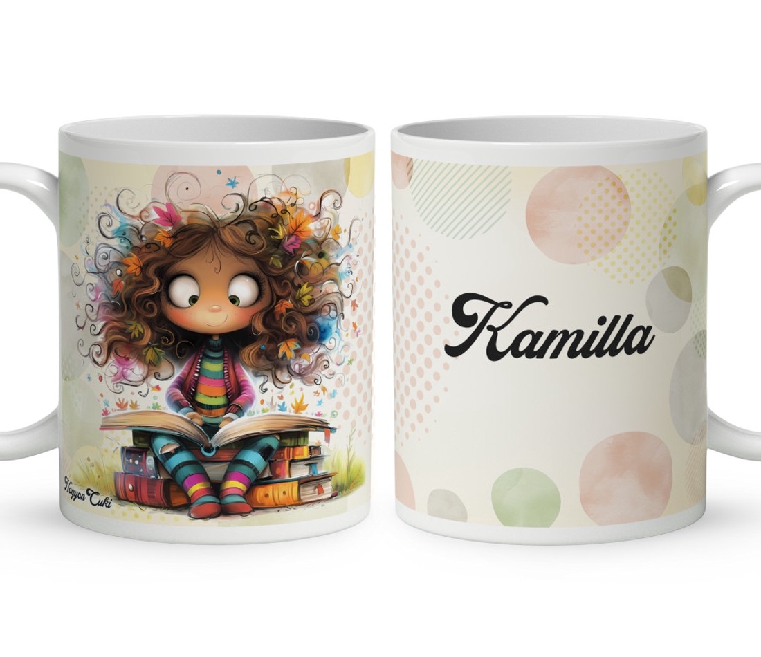 Névvel kérhető - Olvasó őszi Könyvmoly lány mintás bögre - otthon & életmód - konyhafelszerelés, tálalás - tálalás - bögre & csésze - Meska.hu