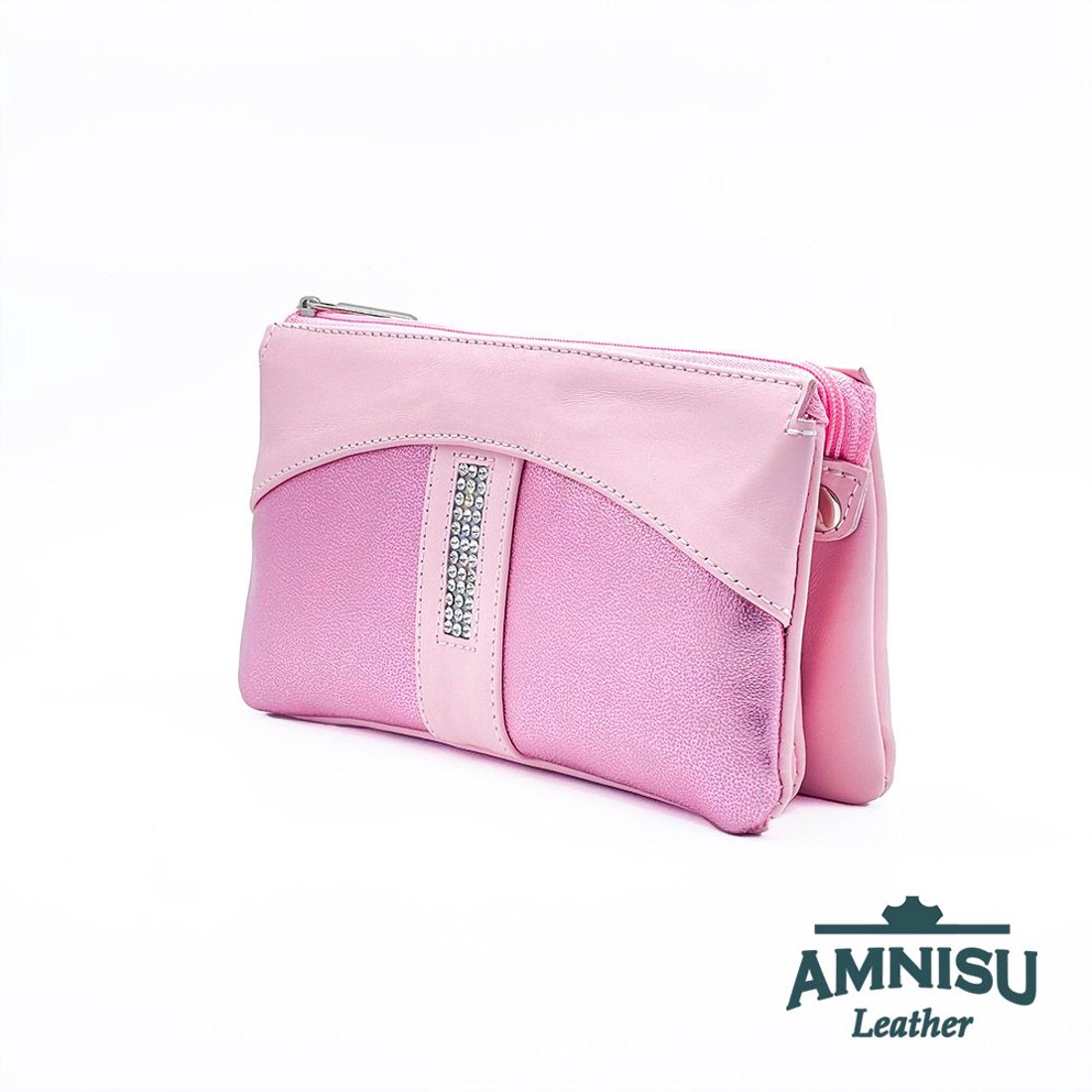 Rózsaszín - metál rózsaszín egyenes swarovski köves női pénztárca G4020-4001 -  - Meska.hu