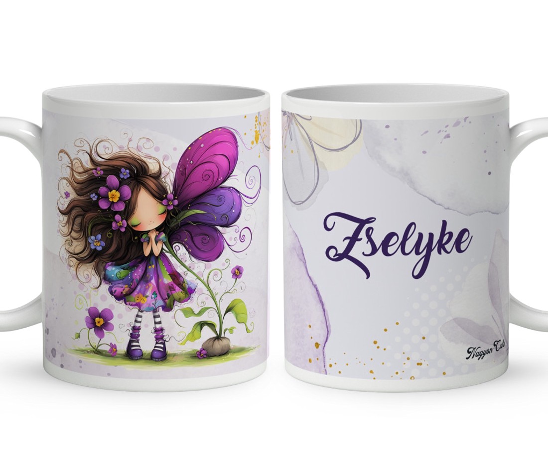 Névvel kérhető - Cuki ibolya virágos tündér mintás bögre - otthon & életmód - konyhafelszerelés, tálalás - tálalás - bögre & csésze - Meska.hu