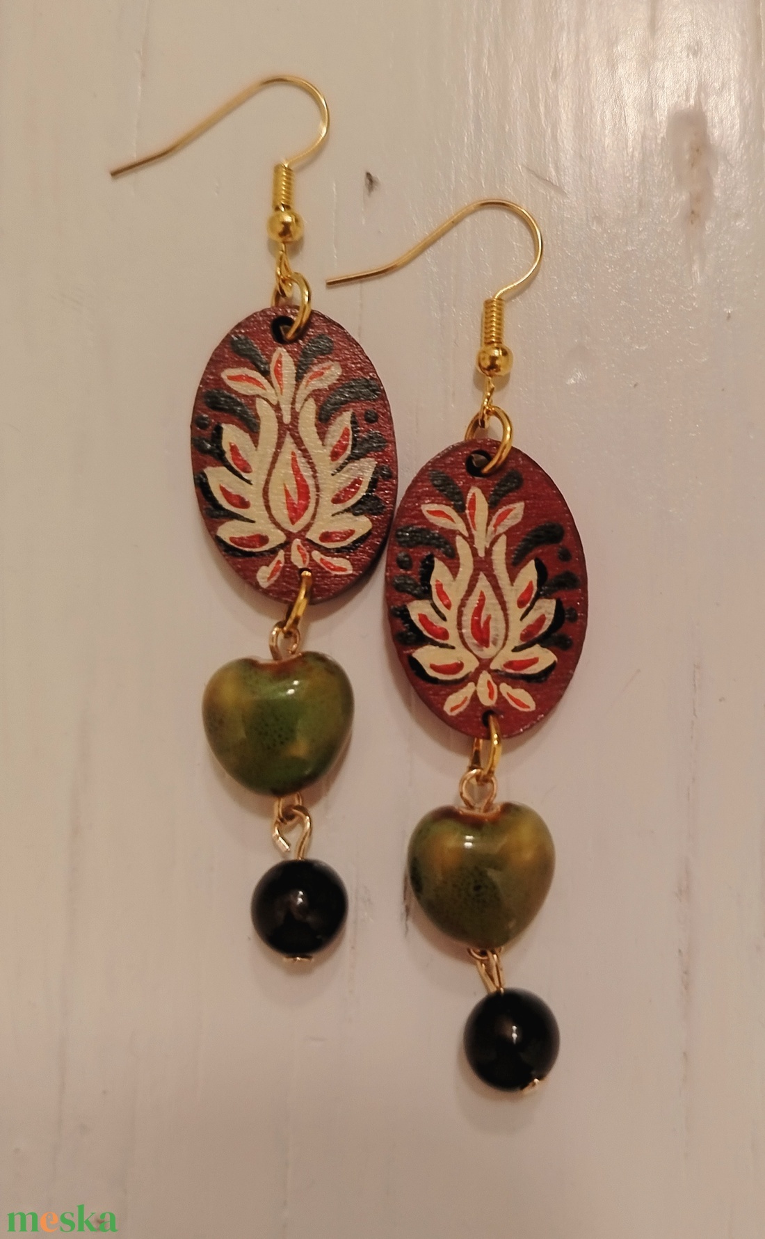 Virágos festett fülbevaló  - ékszer - fülbevaló - lógó fülbevaló - Meska.hu Virágos festett fülbevaló  - ékszer - fülbevaló - lógó fülbevaló - Meska.hu