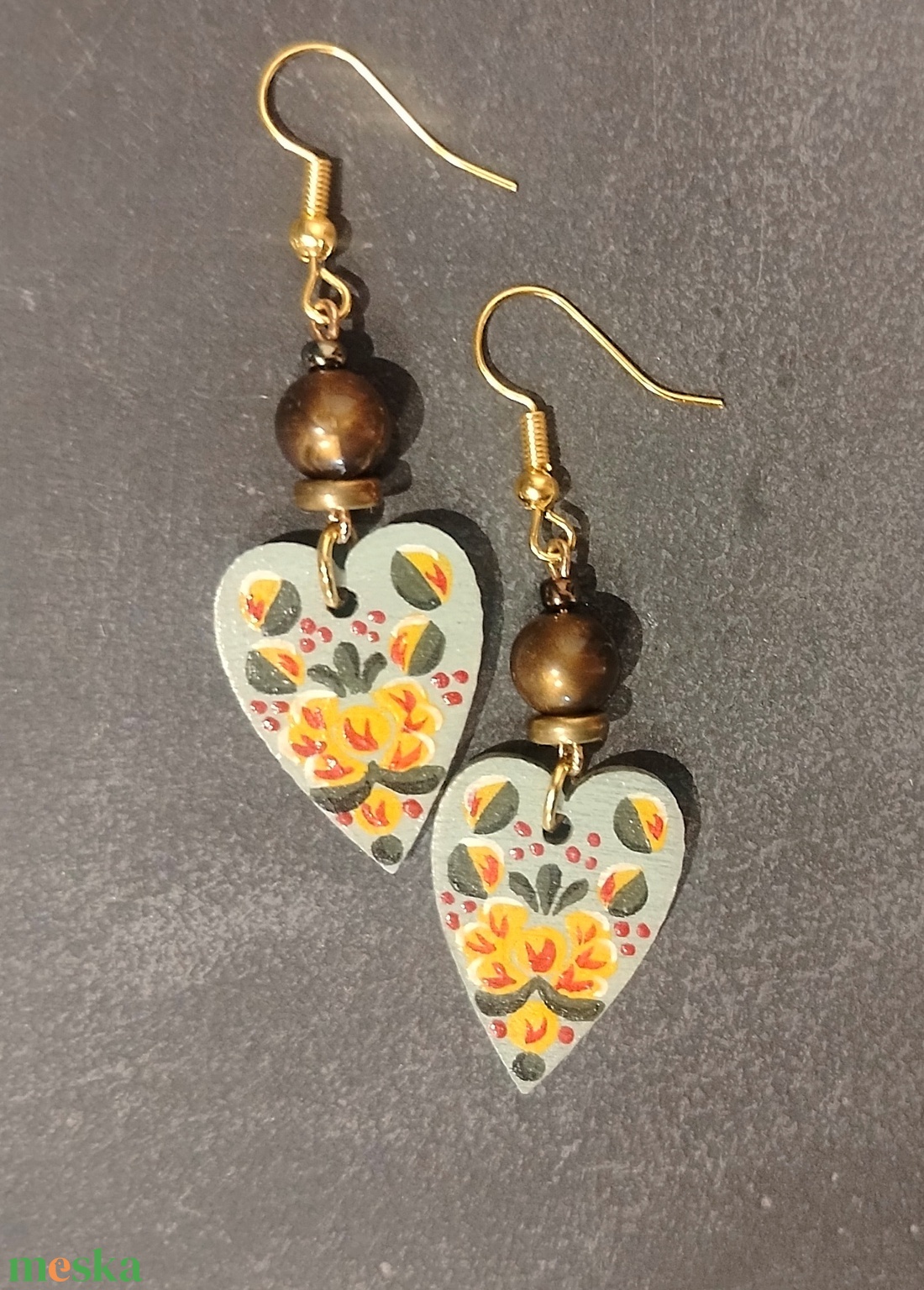 Virágos festett fülbevaló  - ékszer - fülbevaló - lógós kerek fülbevaló - Meska.hu Virágos festett fülbevaló  - ékszer - fülbevaló - lógós kerek fülbevaló - Meska.hu