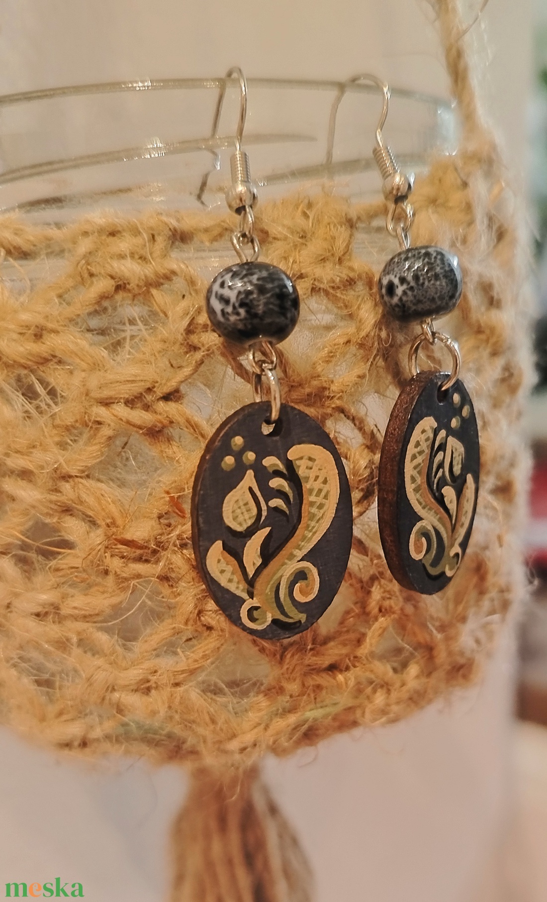 Leveles festett fülbevaló  - ékszer - fülbevaló - lógó fülbevaló - Meska.hu