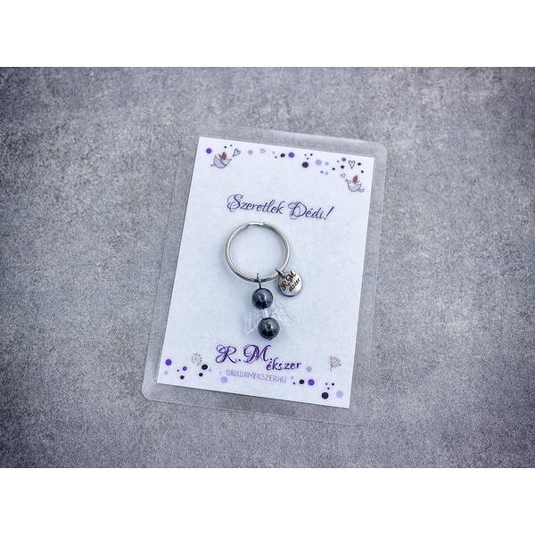 Szeretlek Dédi kulcstartó hematittal - táska & tok - kulcstartó & táskadísz - kulcstartó - Meska.hu