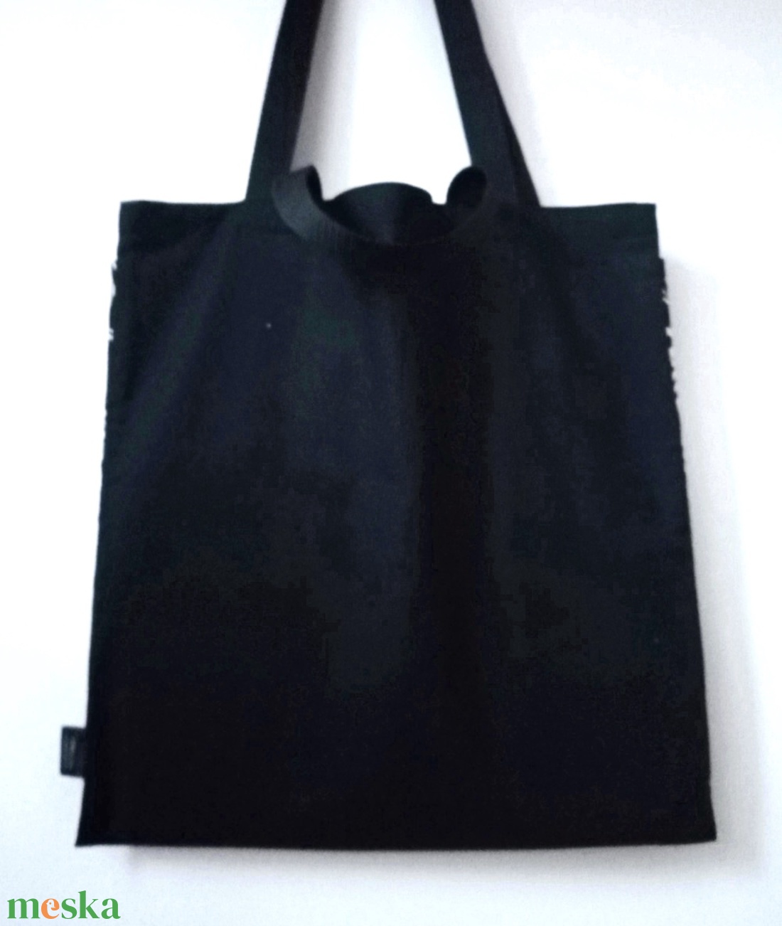 Bevásárlótáska, fekete, zsebes, rövid éd hosszú fül - táska & tok - bevásárlás & shopper táska - shopper, textiltáska, szatyor - Meska.hu