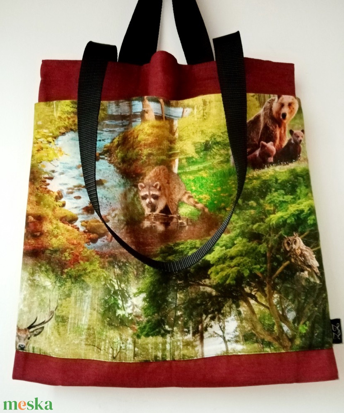 Bevásárlótáska, erdő zsebes, rövid és hosszú fül - táska & tok - bevásárlás & shopper táska - shopper, textiltáska, szatyor - Meska.hu