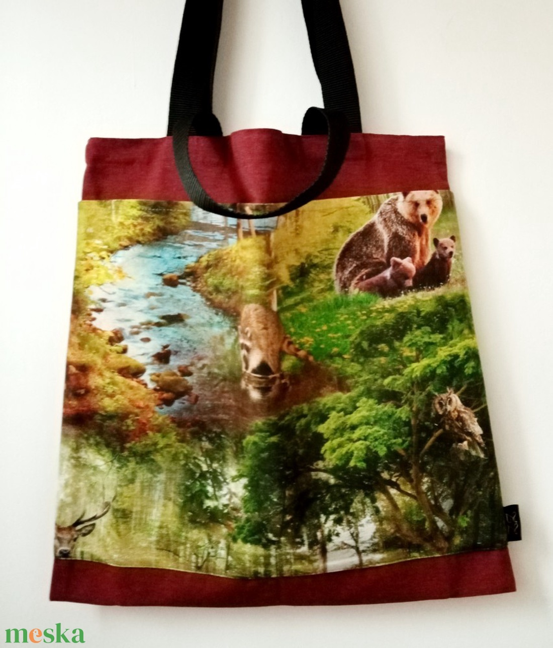 Bevásárlótáska, erdő zsebes, rövid és hosszú fül - táska & tok - bevásárlás & shopper táska - shopper, textiltáska, szatyor - Meska.hu