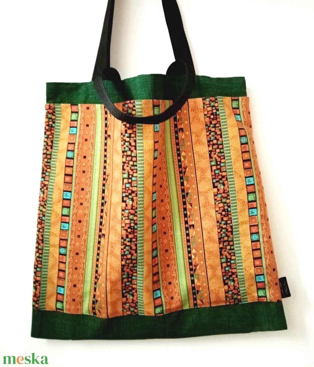 Zsebes bevásárlótáska, arany mintás, rövid és hosszú fül - táska & tok - bevásárlás & shopper táska - shopper, textiltáska, szatyor - Meska.hu