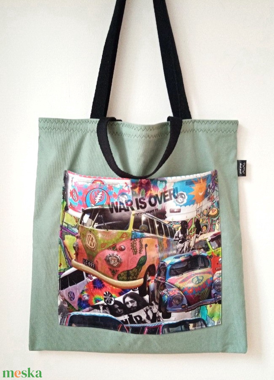 Zsebes bevásárlótáska, hippi - táska & tok - bevásárlás & shopper táska - shopper, textiltáska, szatyor - Meska.hu