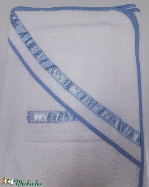 Kapucnis fürdőlepedő+kesztyű, fehér flottir - kék szegéllyel - 80 x 80 cm - otthon & lakás - fürdőszoba - törölköző - Meska.hu Kapucnis fürdőlepedő+kesztyű, fehér flottir - kék szegéllyel - 80 x 80 cm - otthon & lakás - fürdőszoba - törölköző - Meska.hu
