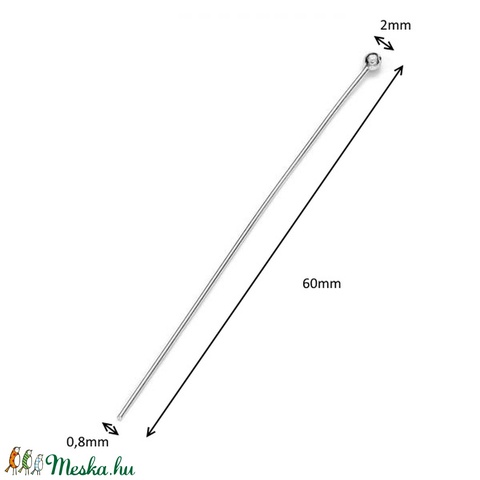 925-ös ezüst szerelőpálca gömb végű ESZP G 60x0,8 - gyöngy, ékszerkellék - egyéb alkatrész - Meska.hu 925-ös ezüst szerelőpálca gömb végű ESZP G 60x0,8 - gyöngy, ékszerkellék - egyéb alkatrész - Meska.hu