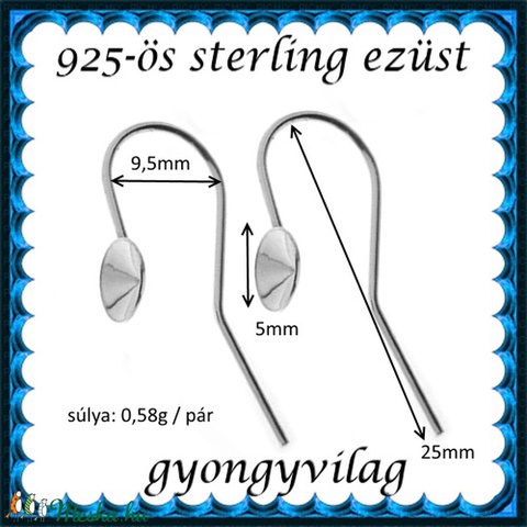 925-ös sterling ezüst ékszerkellék: fülbevalóalap akasztós EFK A 59-5 - gyöngy, ékszerkellék - egyéb alkatrész - Meska.hu 925-ös sterling ezüst ékszerkellék: fülbevalóalap akasztós EFK A 59-5 - gyöngy, ékszerkellék - egyéb alkatrész - Meska.hu