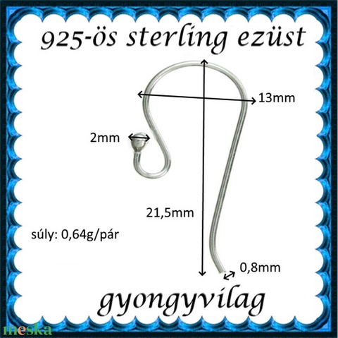 925-ös sterling ezüst ékszerkellék: fülbevalóalap akasztós EFK A 01-1 - gyöngy, ékszerkellék - egyéb alkatrész - Meska.hu 925-ös sterling ezüst ékszerkellék: fülbevalóalap akasztós EFK A 01-1 - gyöngy, ékszerkellék - egyéb alkatrész - Meska.hu