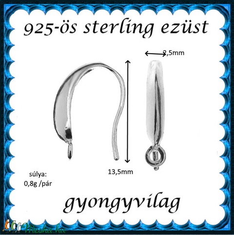 925-ös sterling ezüst ékszerkellék: fülbevalóalap akasztós EFK A 93-1 - gyöngy, ékszerkellék - egyéb alkatrész - Meska.hu 925-ös sterling ezüst ékszerkellék: fülbevalóalap akasztós EFK A 93-1 - gyöngy, ékszerkellék - egyéb alkatrész - Meska.hu