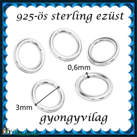 925-ös ezüst szerelőkarika nyitott ESZK NY 3x0,6 mm-es 10db/csomag - gyöngy, ékszerkellék - egyéb alkatrész - Meska.hu 925-ös ezüst szerelőkarika nyitott ESZK NY 3x0,6 mm-es 10db/csomag - gyöngy, ékszerkellék - egyéb alkatrész - Meska.hu