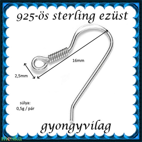 925-ös sterling ezüst ékszerkellék: fülbevalóalap akasztós EFK A 09-2 - gyöngy, ékszerkellék - egyéb alkatrész - Meska.hu 925-ös sterling ezüst ékszerkellék: fülbevalóalap akasztós EFK A 09-2 - gyöngy, ékszerkellék - egyéb alkatrész - Meska.hu