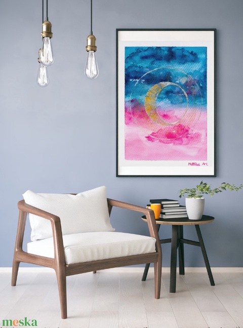 Újhold - akvarell art print - művészet - művészi nyomat - Meska.hu Újhold - akvarell art print - művészet - művészi nyomat - Meska.hu