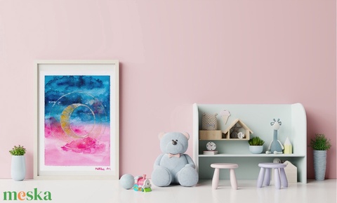 Újhold - akvarell art print - művészet - művészi nyomat - Meska.hu Újhold - akvarell art print - művészet - művészi nyomat - Meska.hu