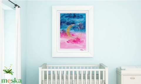 Újhold - akvarell art print - művészet - művészi nyomat - Meska.hu Újhold - akvarell art print - művészet - művészi nyomat - Meska.hu